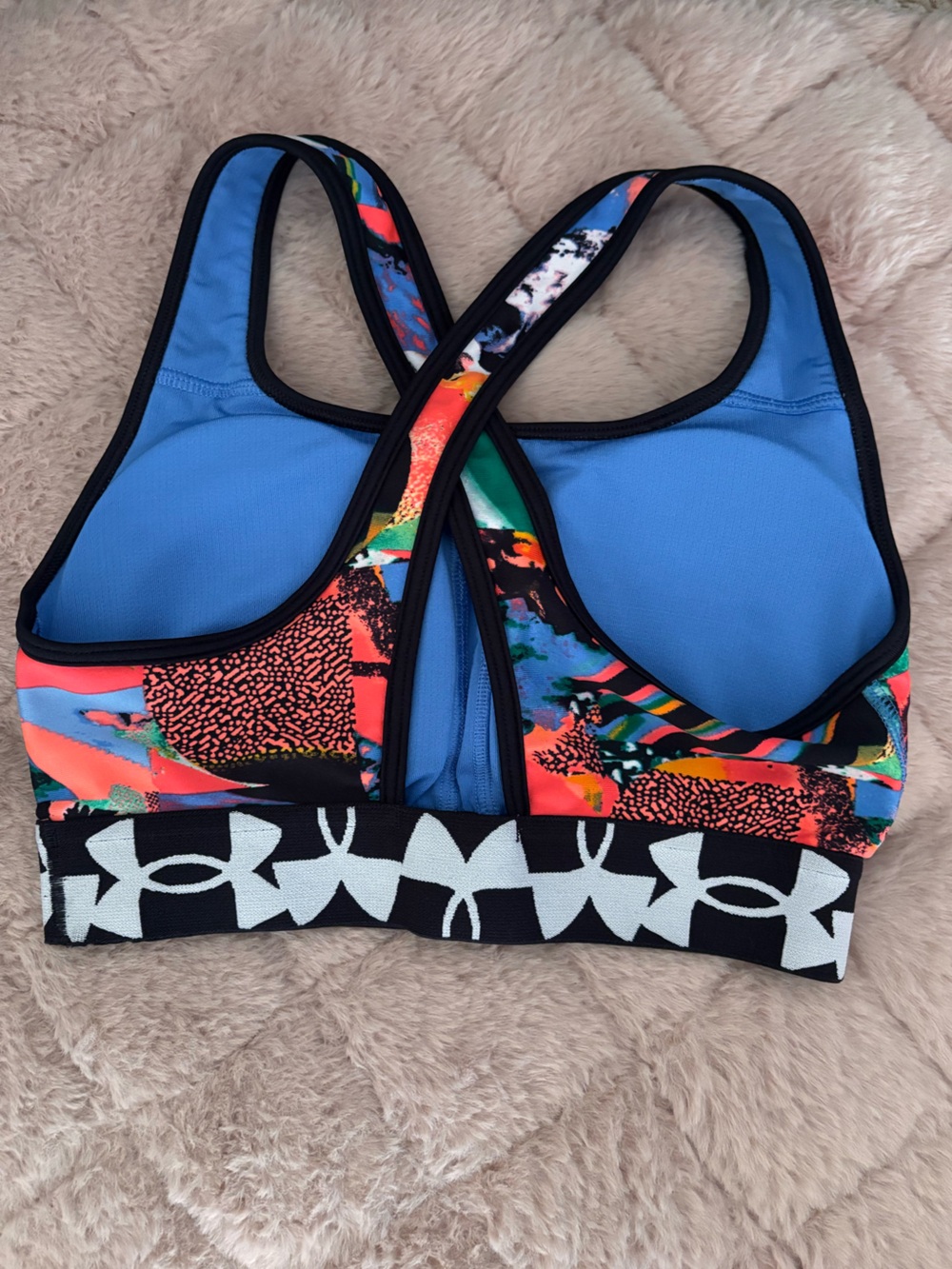 Under Armour Neon Multi-Color Compression Sports Bra with Black Logo Band - Picture 2 of 3